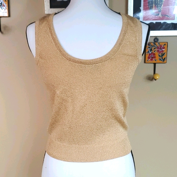 ST JOHN BASICS by Marie Gray gold knit top - Picture 4 of 9